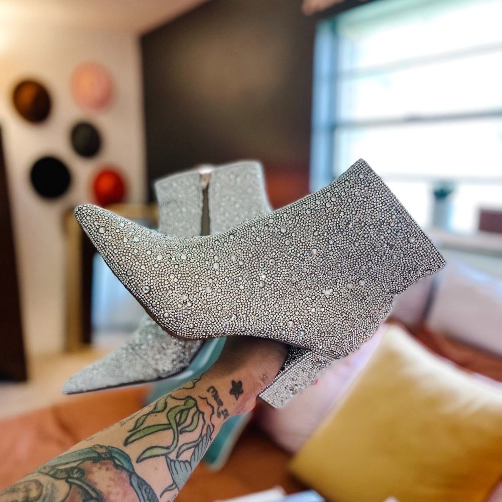 Selling my brand new Betsy Johnson rhinestone booties NEVER WORN Sz 10